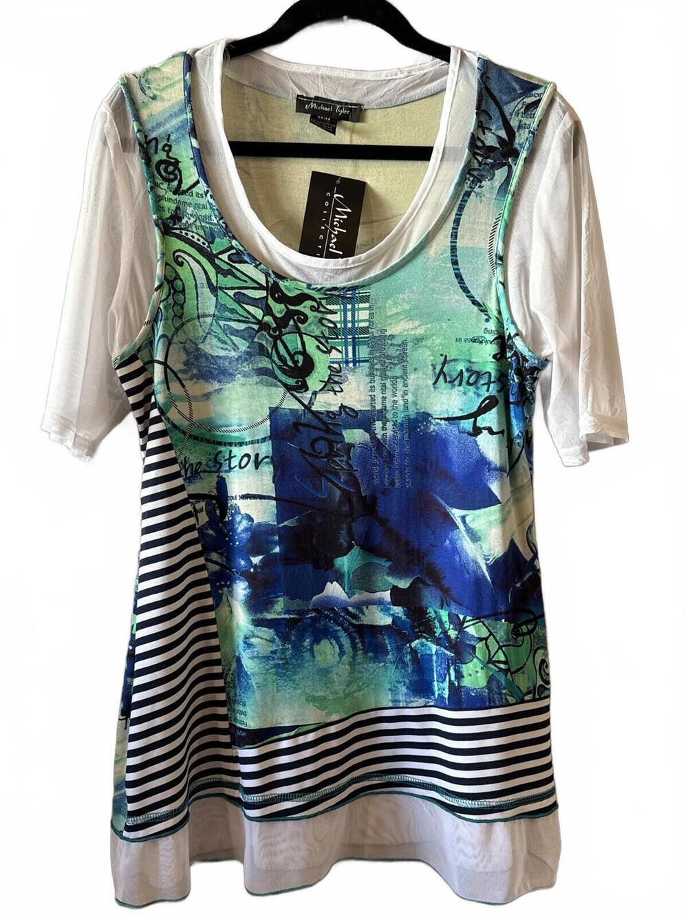 Michael Tyler Women's Artistic Print Layered Top Size M, NWT - Picture 1 of 7